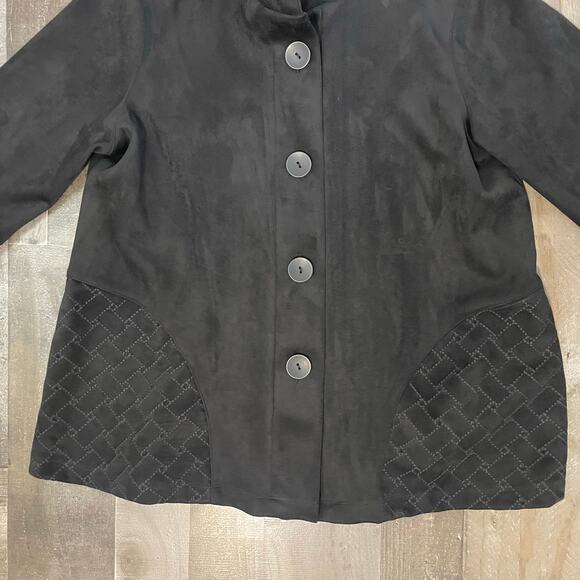 Ali Miles Women’s Black Button-Front Faux Suede Leather Quilted Trim Jacket sz M - Picture 8 of 13